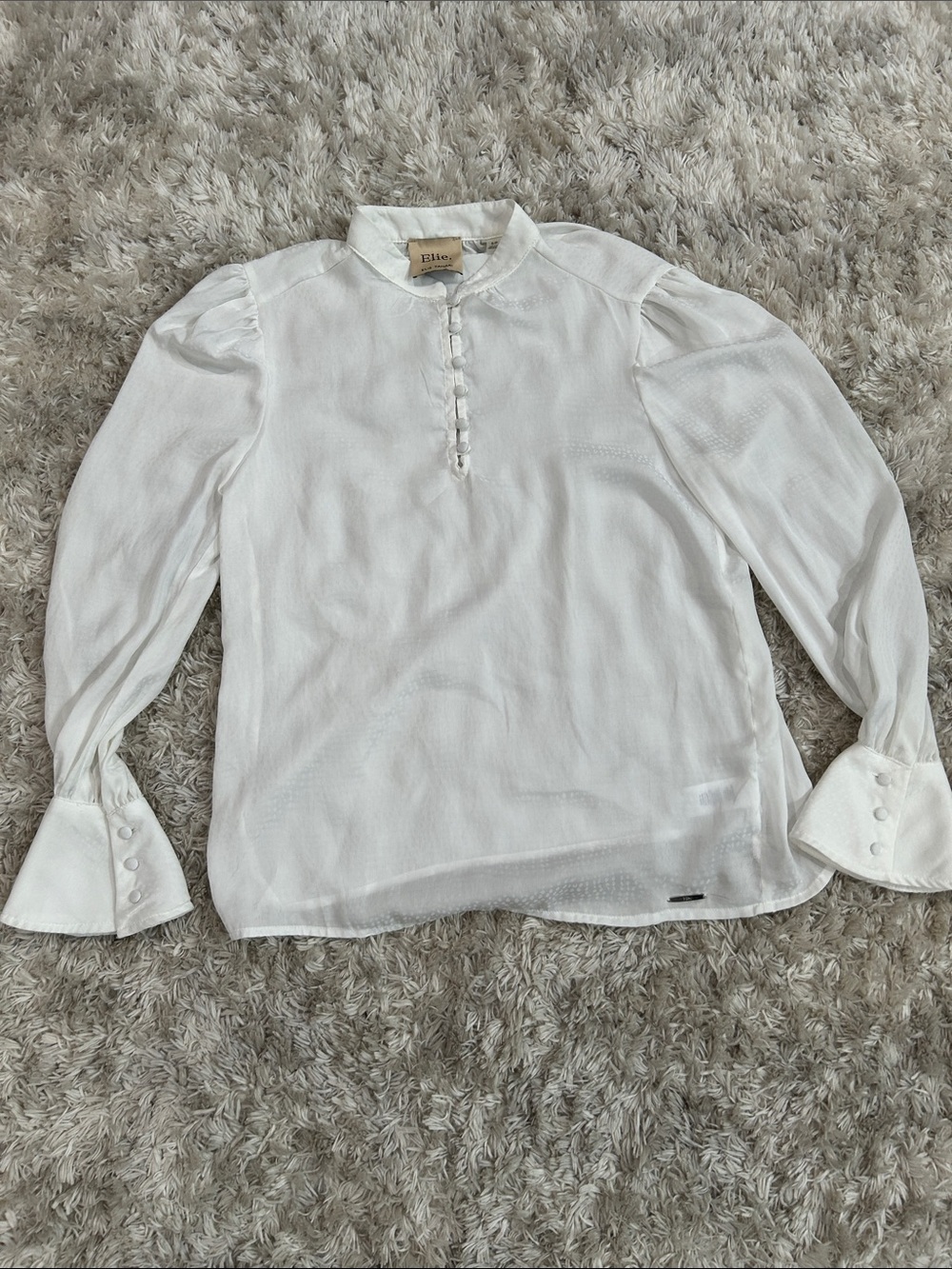 Elie Tahari White Button-Front Puff Sleeve Blouse